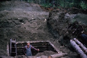 Grandpa Solomon Leppke digging the septic for the cabin