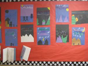 Student art in the hallway of the Tanana School